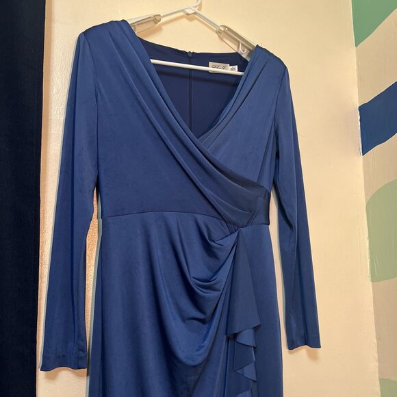 Eliza J Long Sleeve Faux Wrap Knit Dress Blue size 8 - Picture 3 of 8